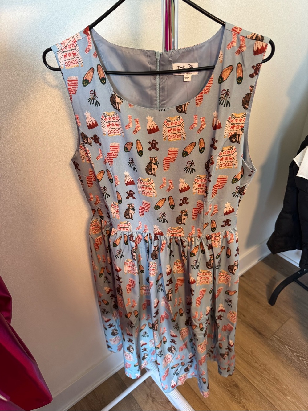 Alpine Holiday Cozy Cats novelty print fit-and-flare dress by Tulip B Size Large